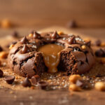 cookies fait maison au chocolat, pépite de chocolat et cœur coulant au caramel